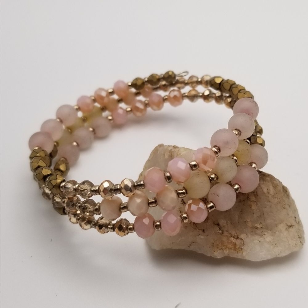 Pink and chocolate brown crystal tier beaded bracelet. B330